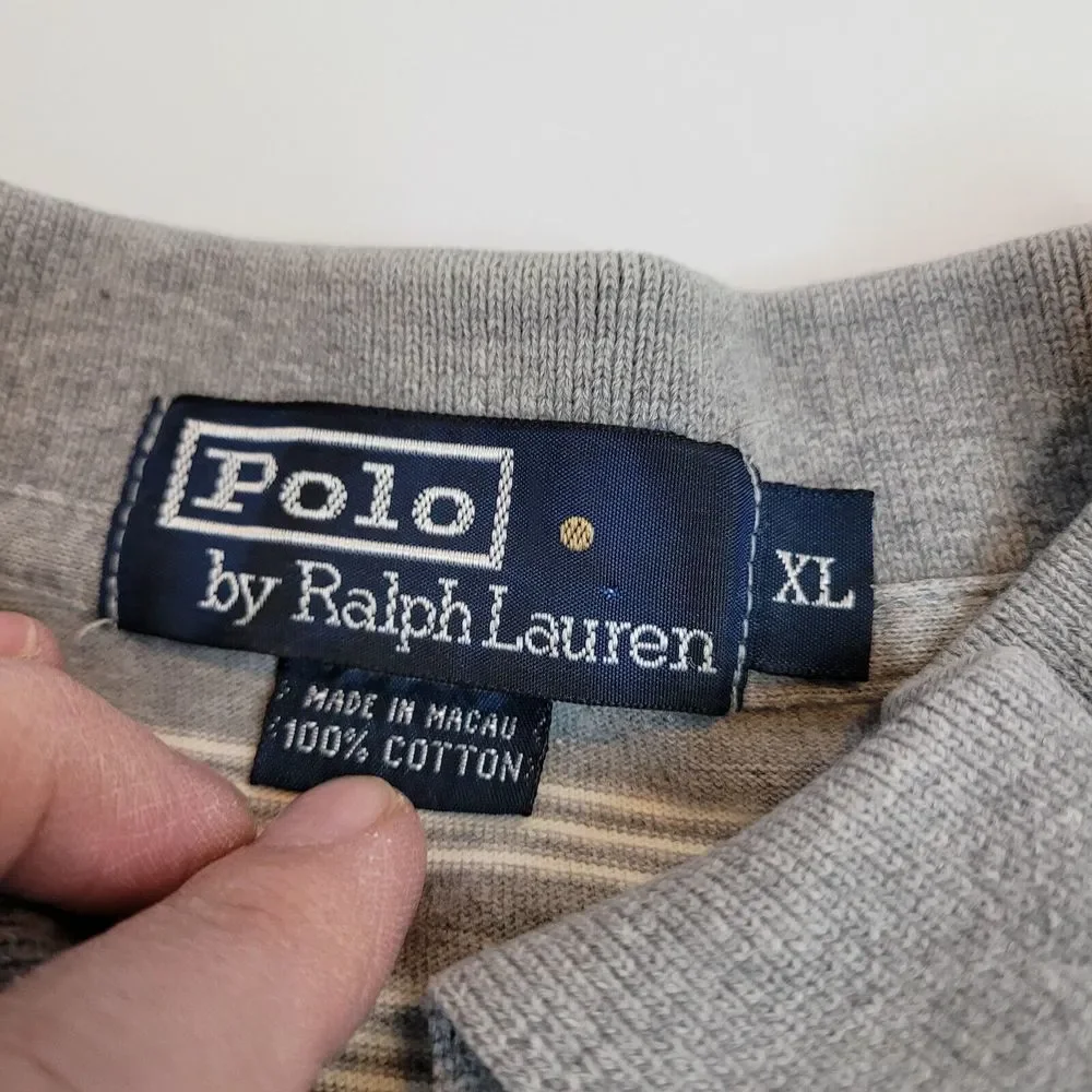 Polo Ralph Lauren Polo Shirt Mens XL Grey Striped Excellent Short Sleeve‎ Cotton